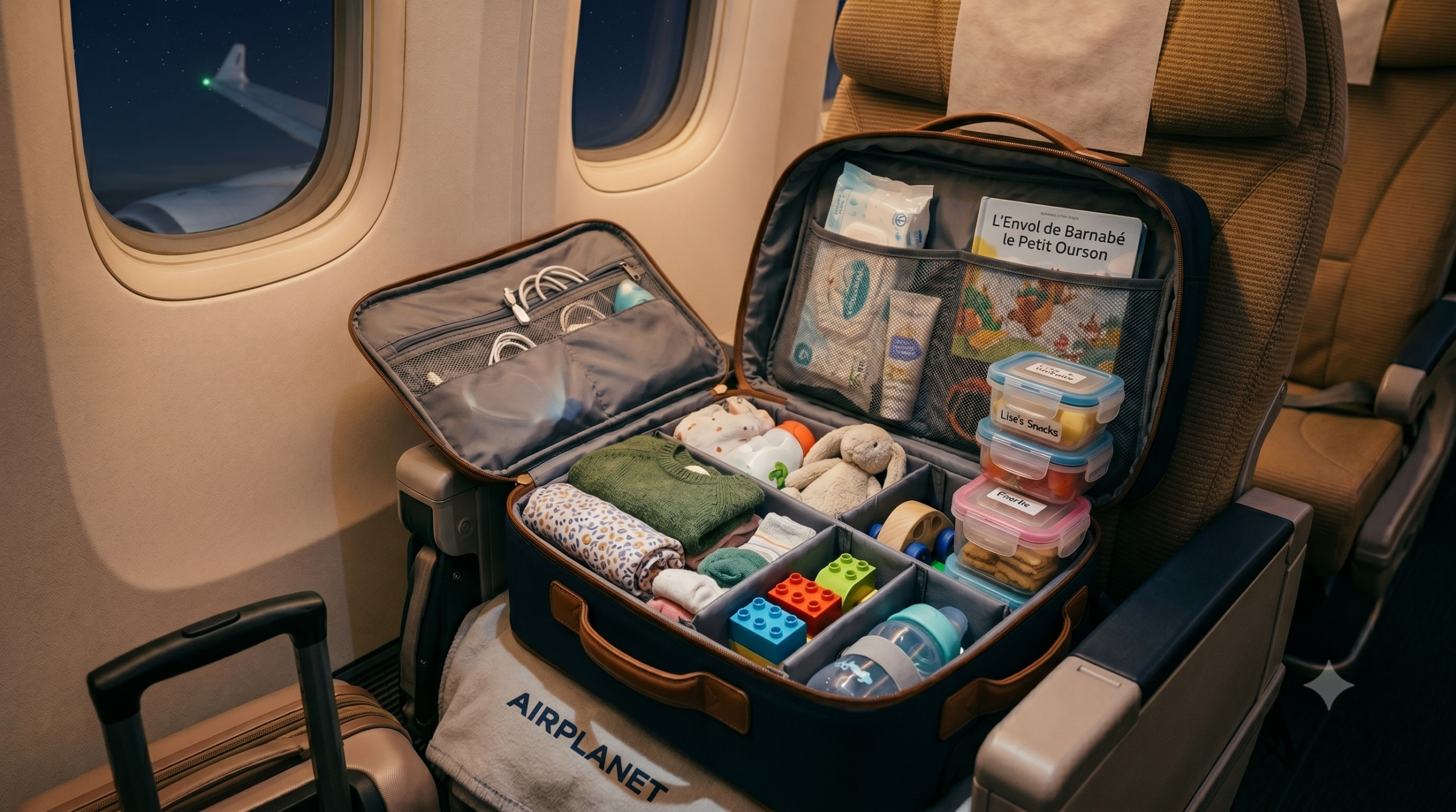 Bagage cabine organisé pour un vol long-courrier avec enfant
