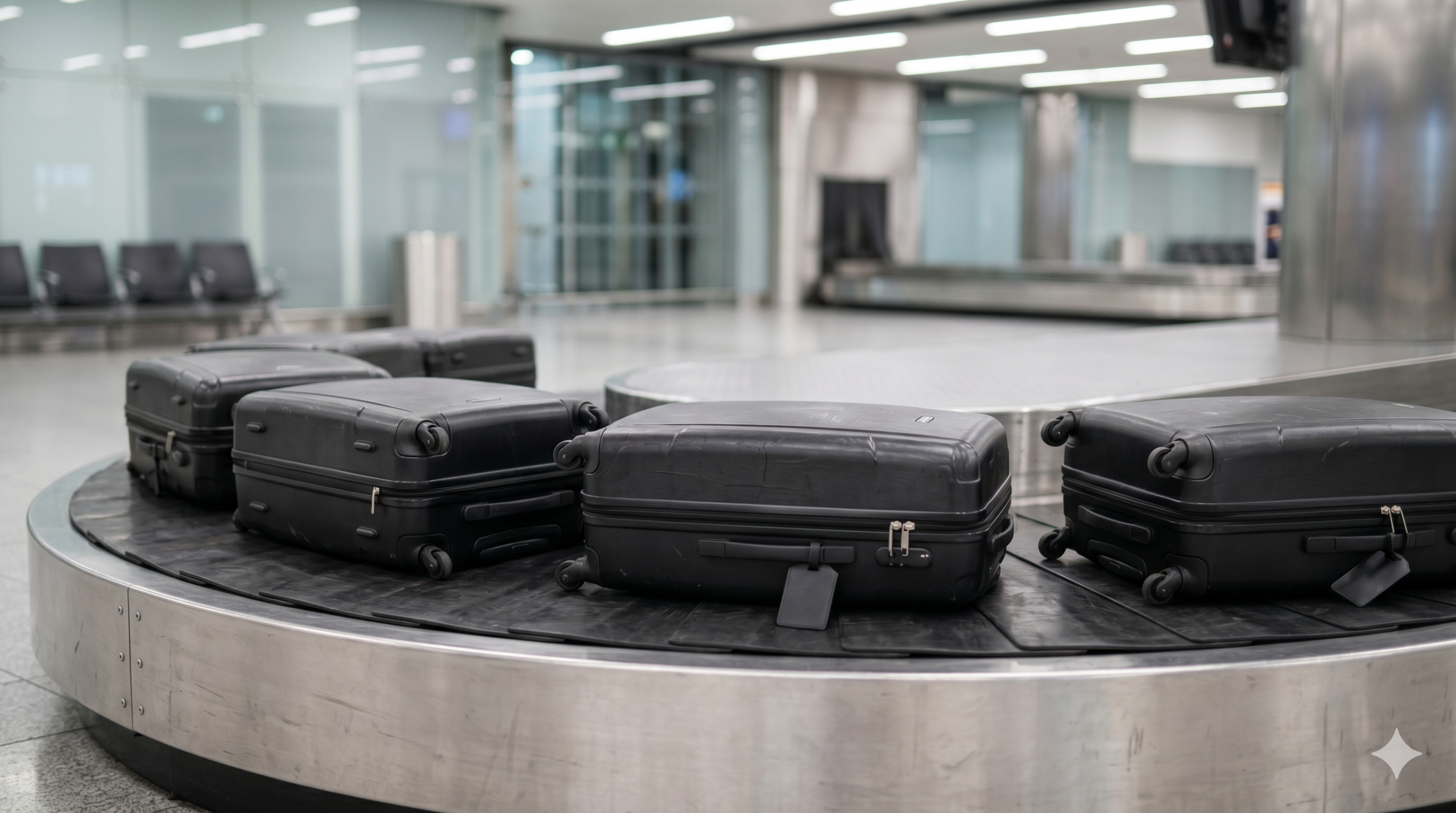 Confusion de valises identiques sur un tapis roulant d'aéroport