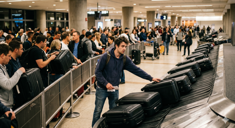 Valises identiques sur tapis bagages