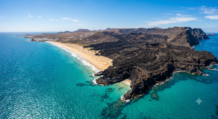 Vue aérienne de la côte volcanique de Lanzarote
