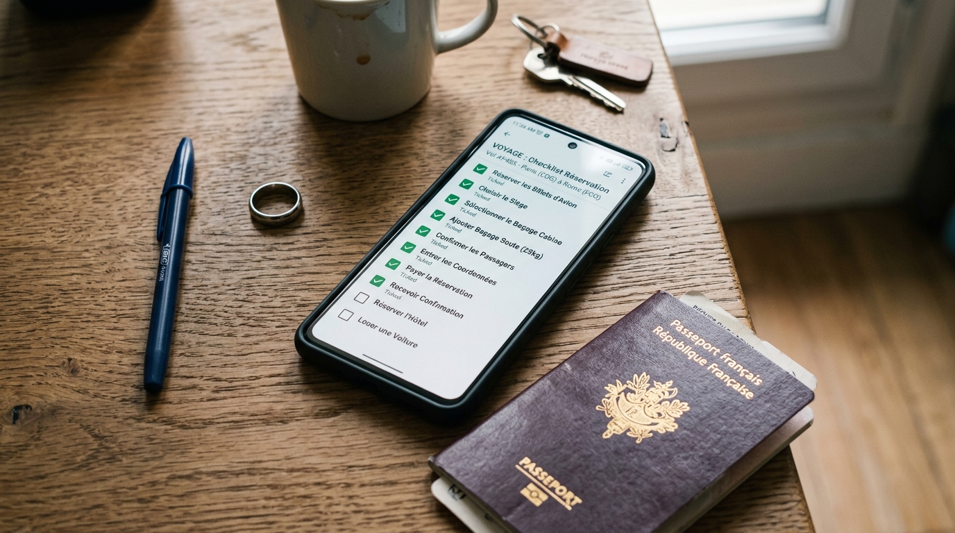 Checklist de réservation de vol pas cher sur smartphone