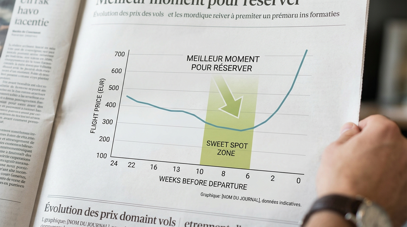 Graphique montrant l'évolution des prix de vol selon les semaines avant le départ