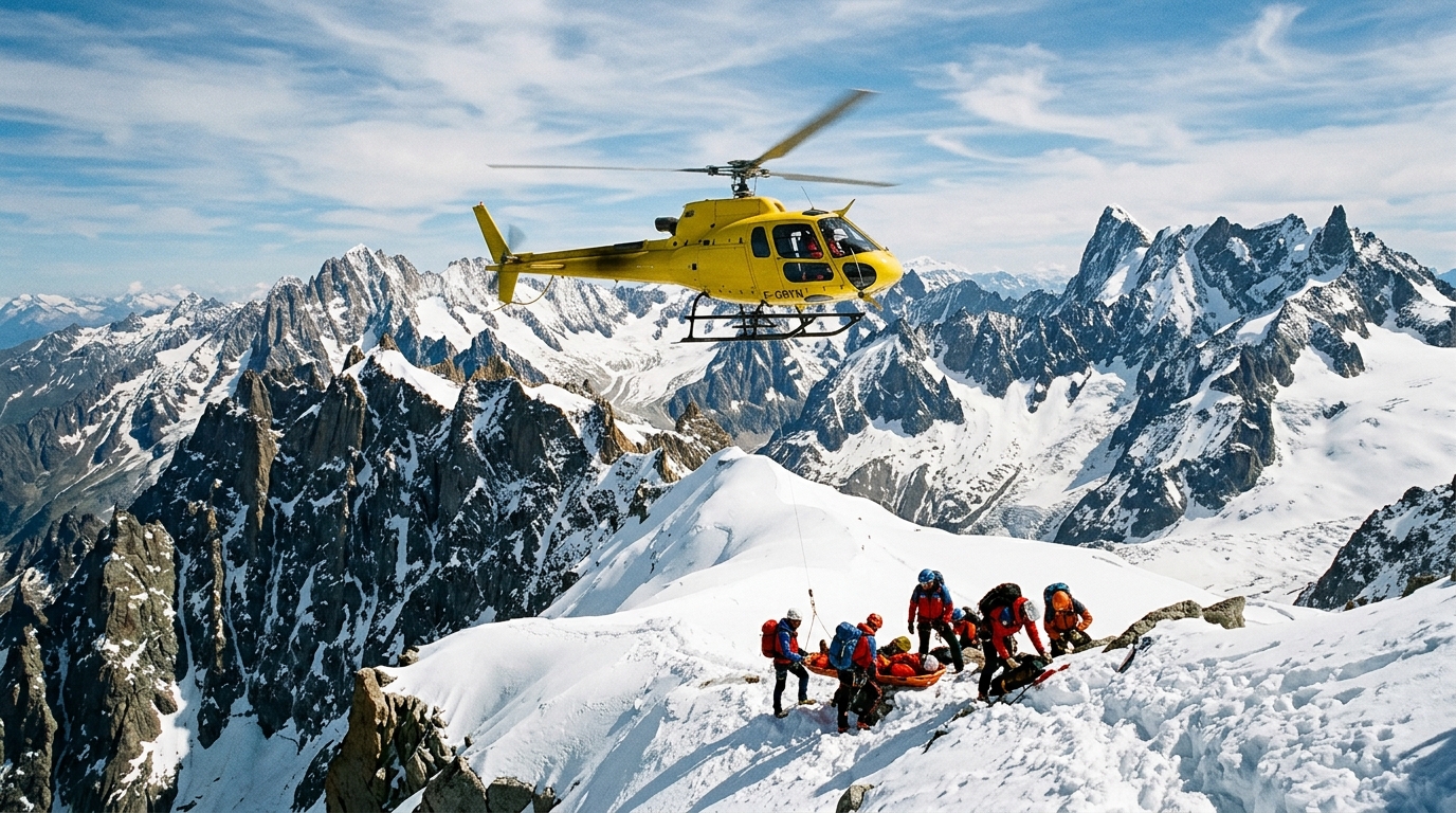 Hélicoptère de secours en montagne lors d'une intervention aérienne