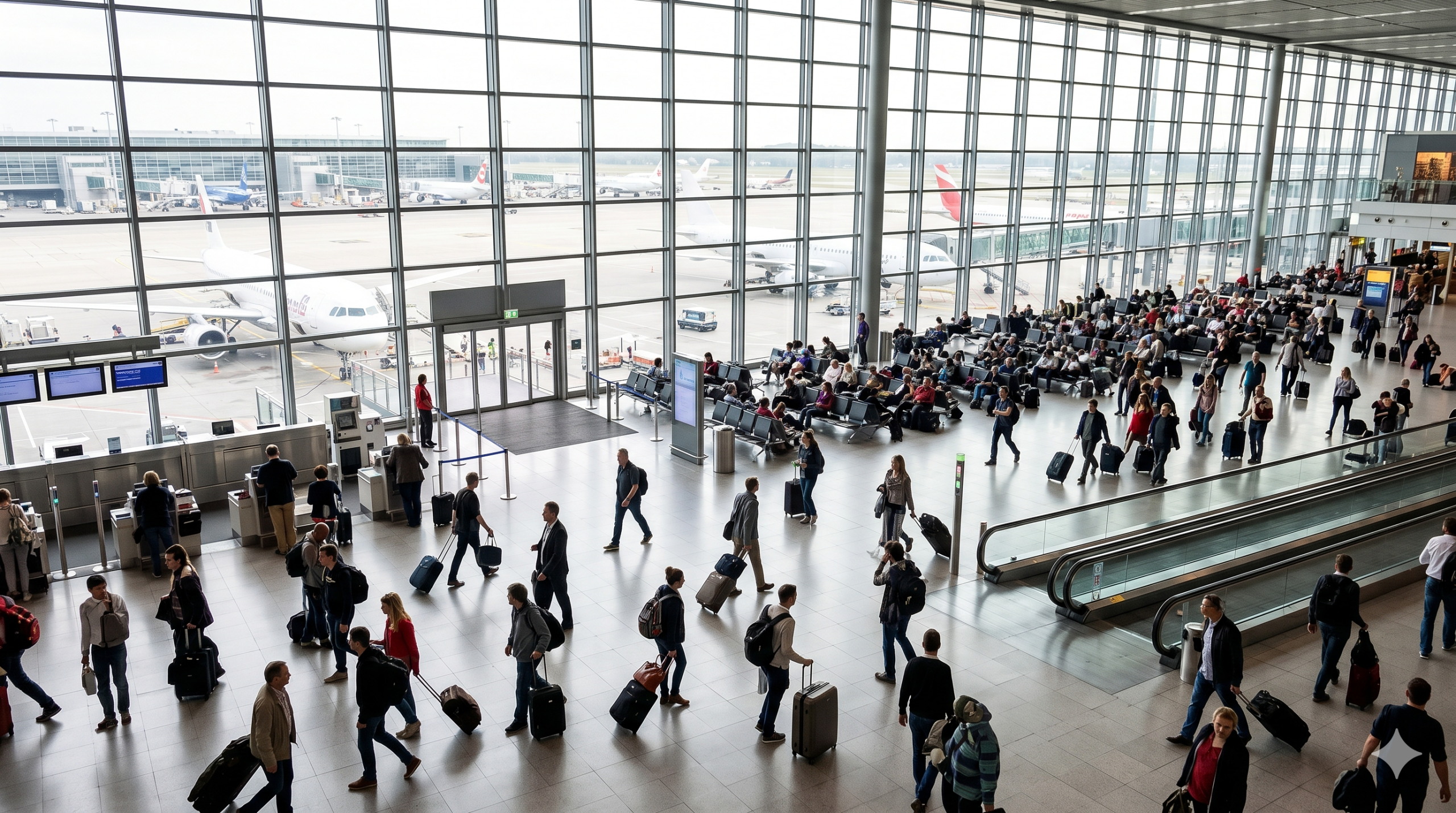 personnes dans couloir aeroport