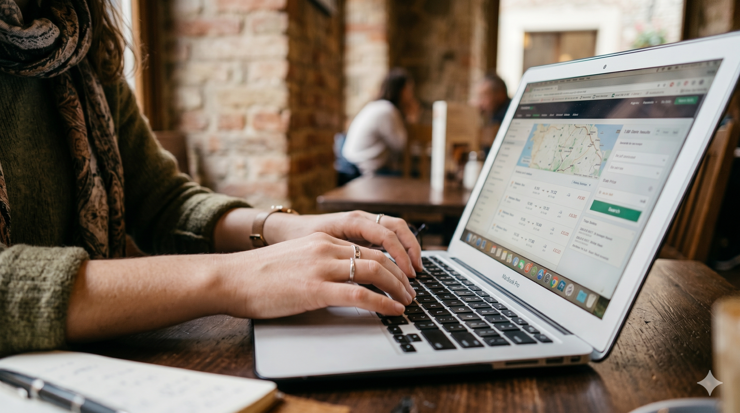 voyageur cherchant des vols sur ordinateur portable dans un café