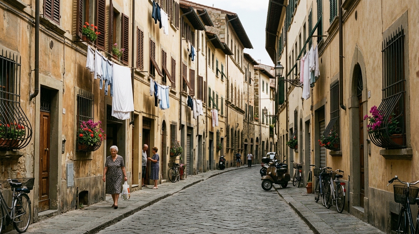 Vue d'un quartier résidentiel de Florence avec des immeubles typiques toscans