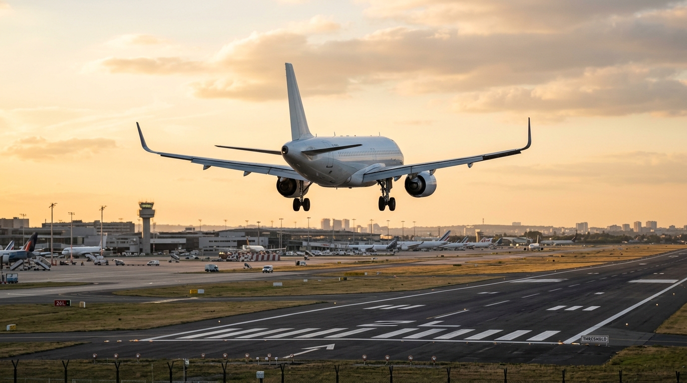 Airbus A320neo en approche sur une piste d'aéroport international