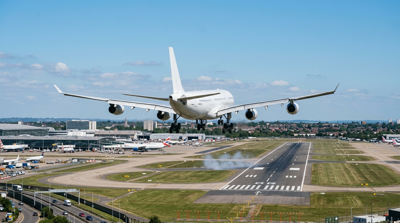 Airbus A340 en approche sur un aéroport international
