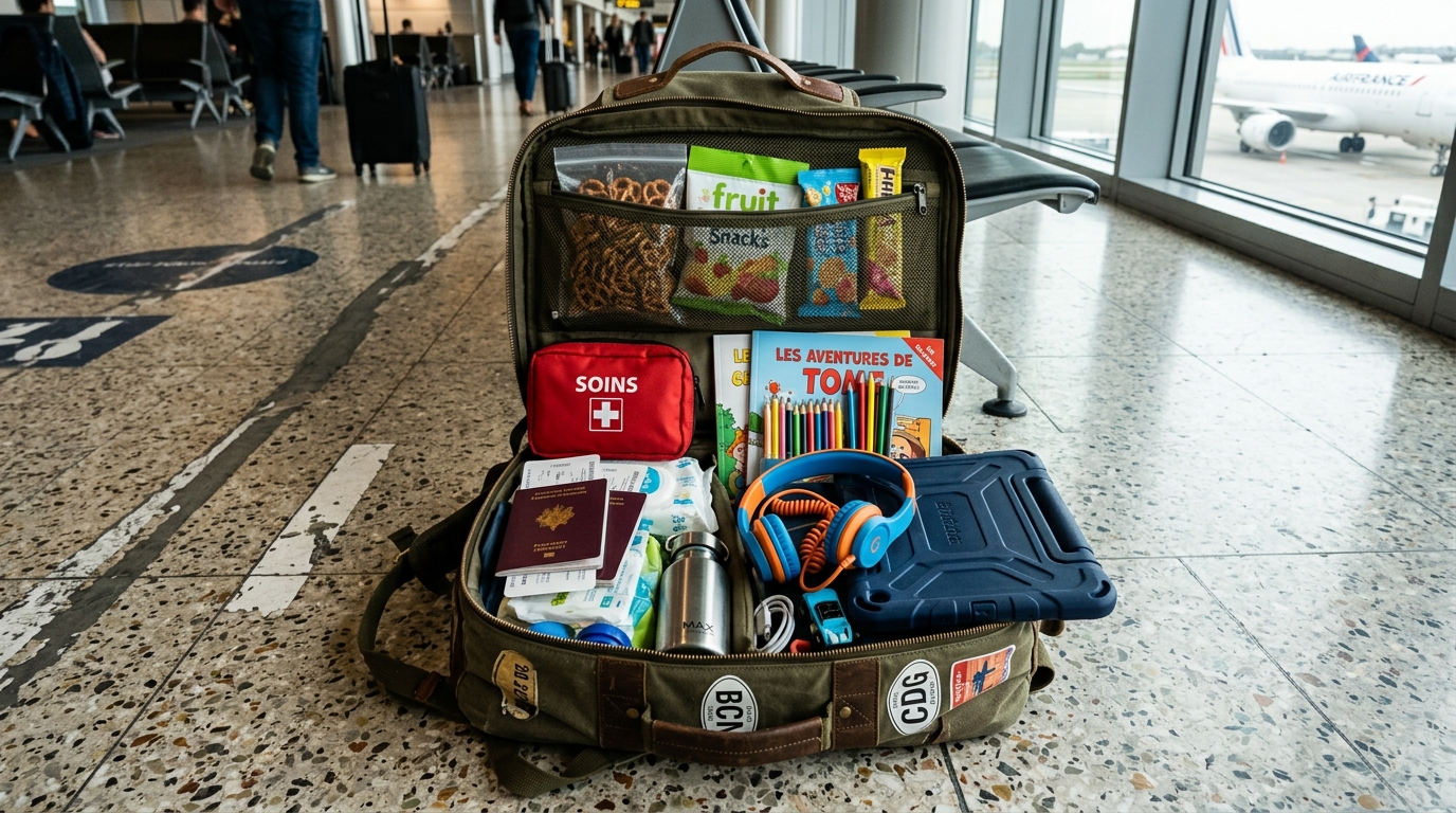 Bagage cabine famille organisé pour vol long-courrier