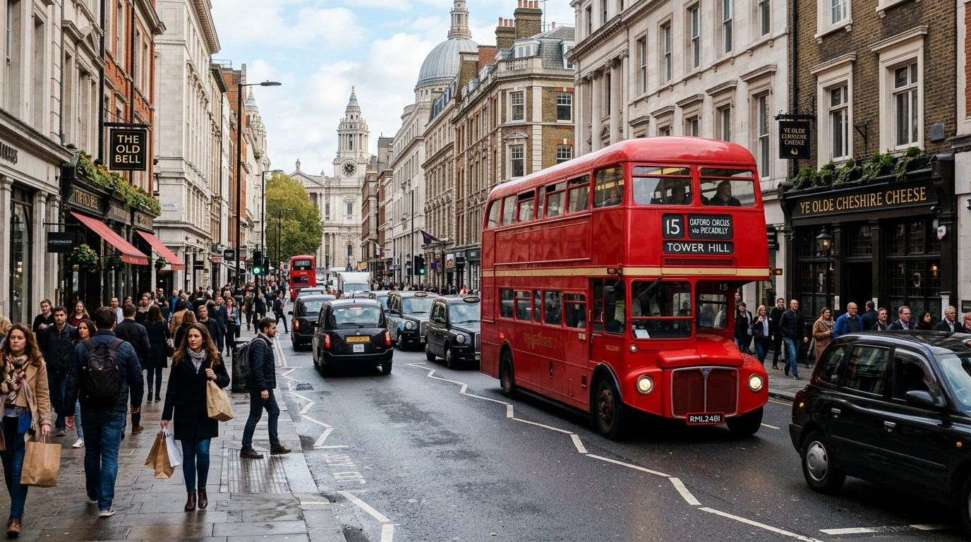 Bus rouge londonen dans une rue animée de Londres comme alternative au métro en grève