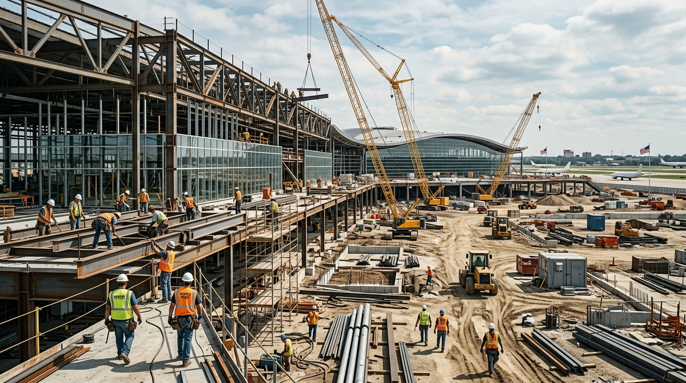 Vue aérienne de l'aéroport JFK de New York en cours de modernisation