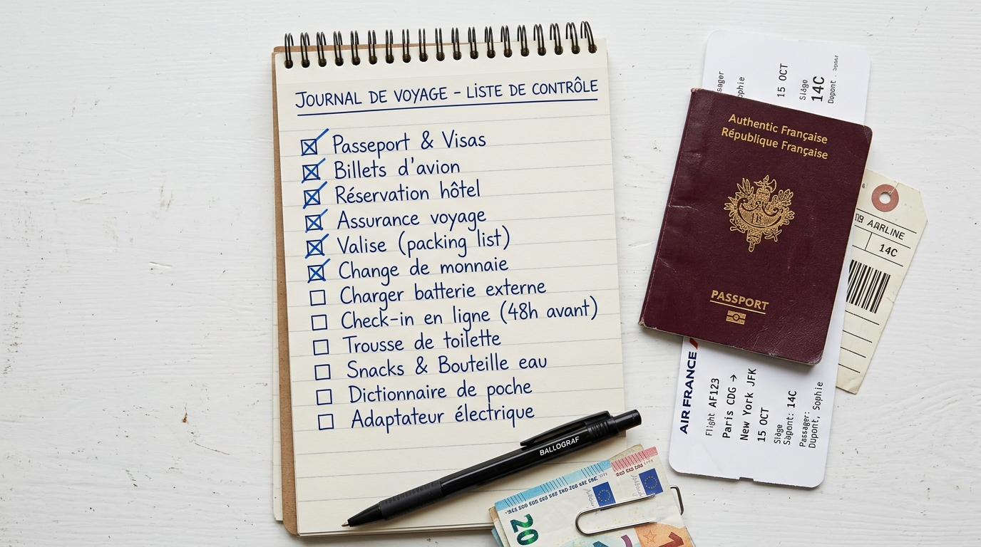 Checklist illustrée des éléments inclus et non inclus dans un vol low cost