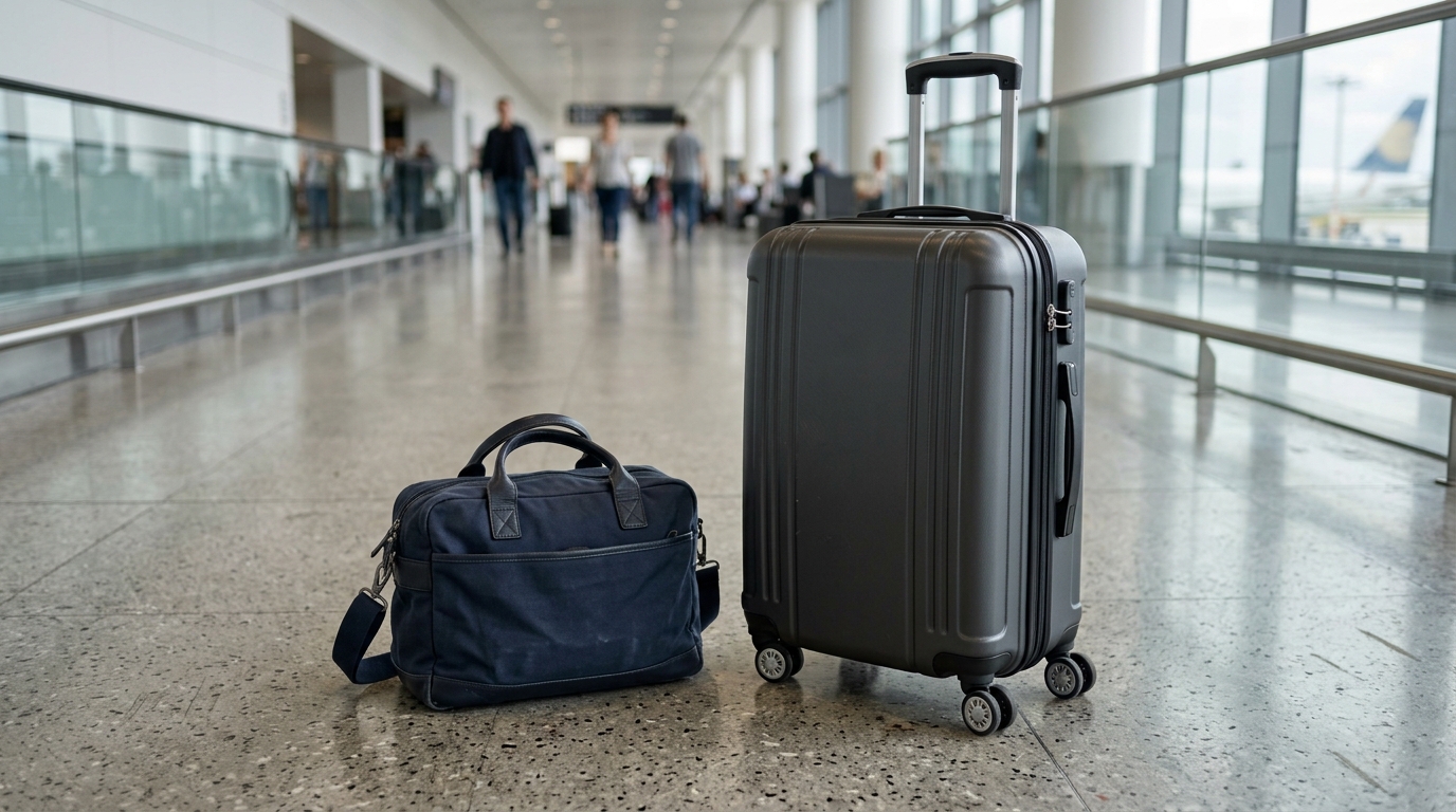 Comparaison visuelle entre les dimensions d'un petit sac cabine et d'une valise cabine standard