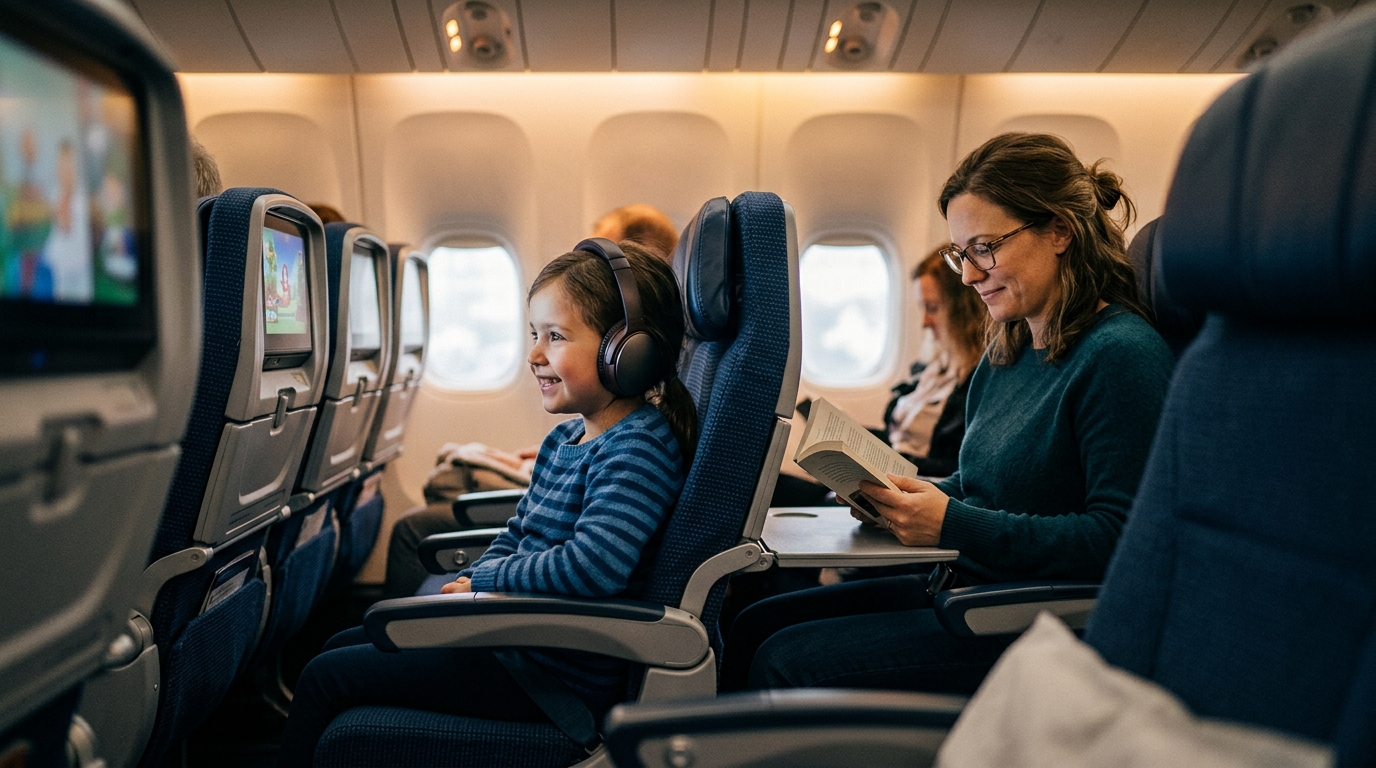Enfant regardant un écran de divertissement dans un avion