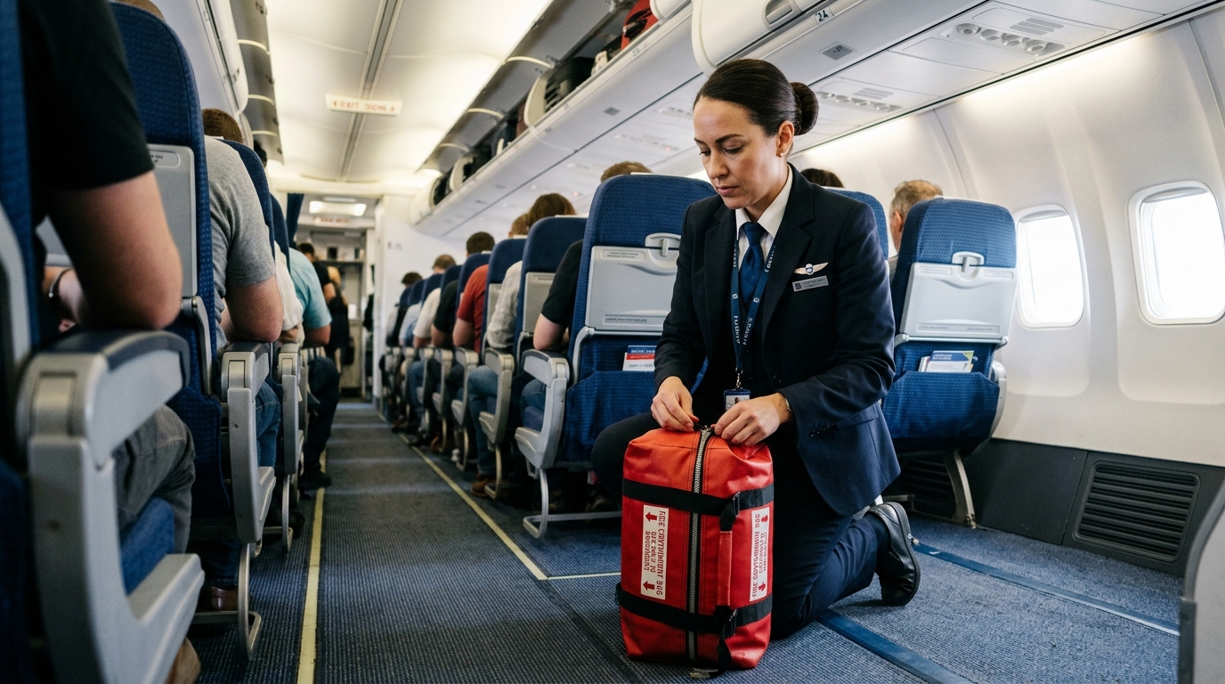 Équipage d'avion gérant un incident de sécurité en cabine
