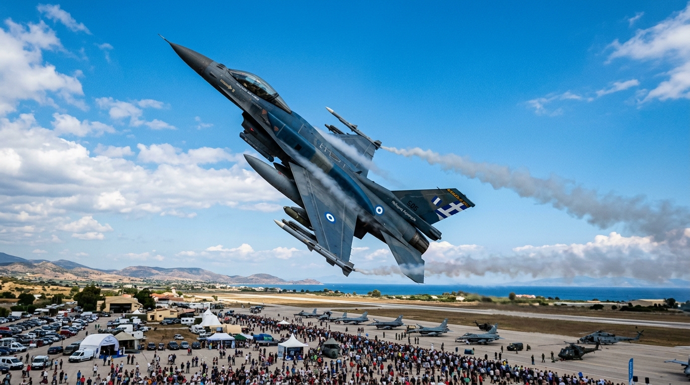 F-16 de l'armée de l'air hellénique en démonstration lors du show aérien en Grèce