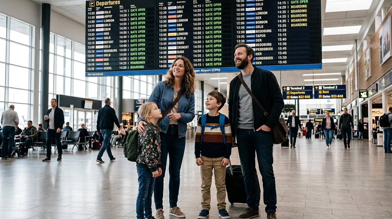 Famille à l'aéroport avec enfants après avoir profité d'une erreur tarifaire