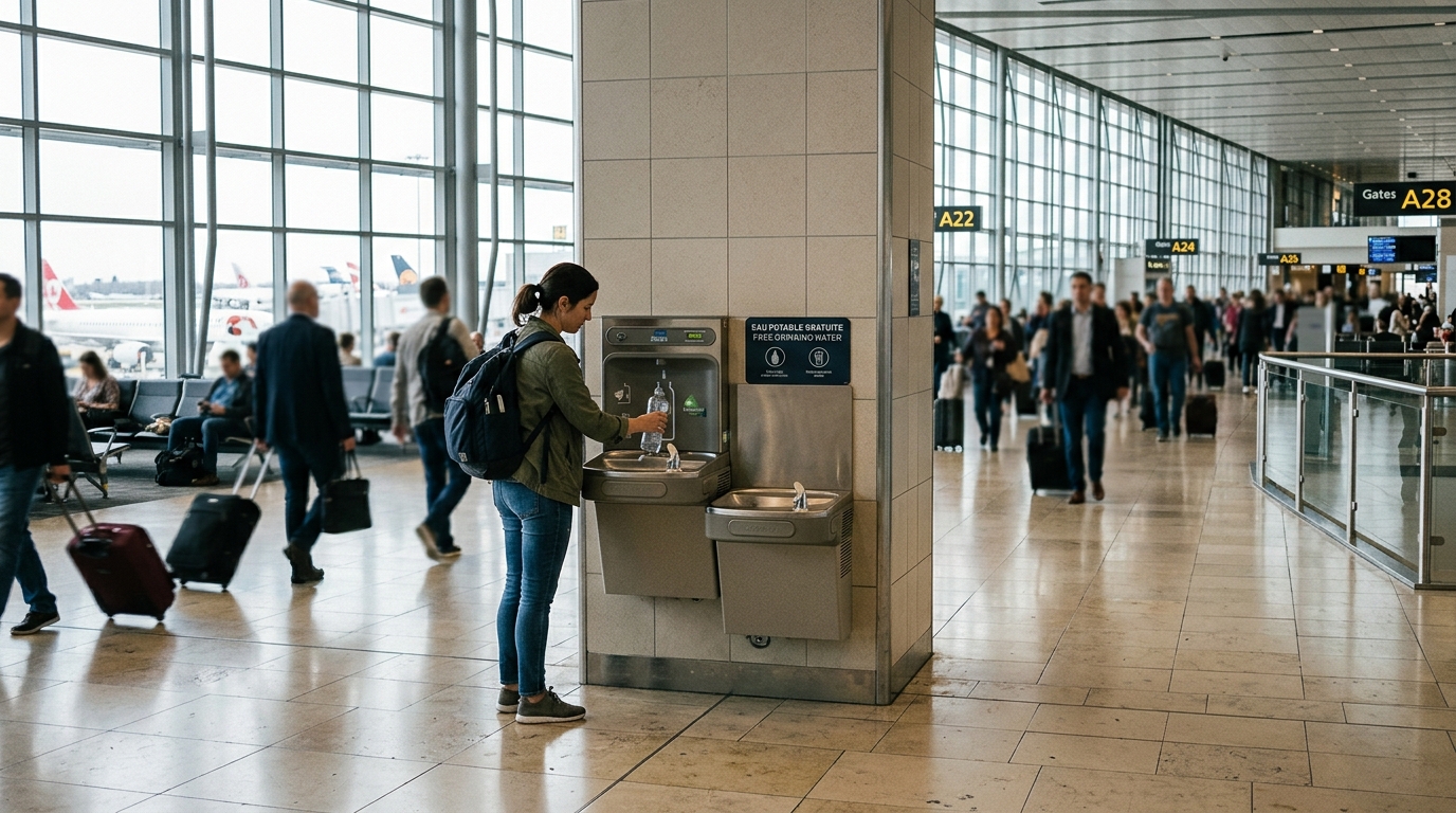 Fontaine à eau dans un terminal d'aéroport international