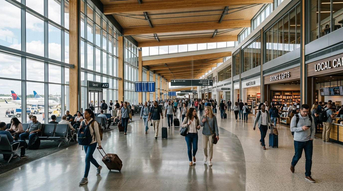 Intérieur moderne d'un terminal rénové à l'aéroport LaGuardia de New York