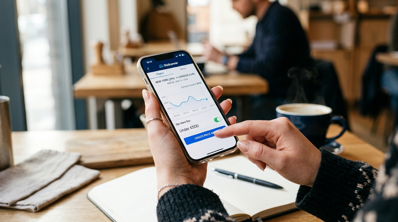 Personne qui configure une alerte prix vol sur son téléphone