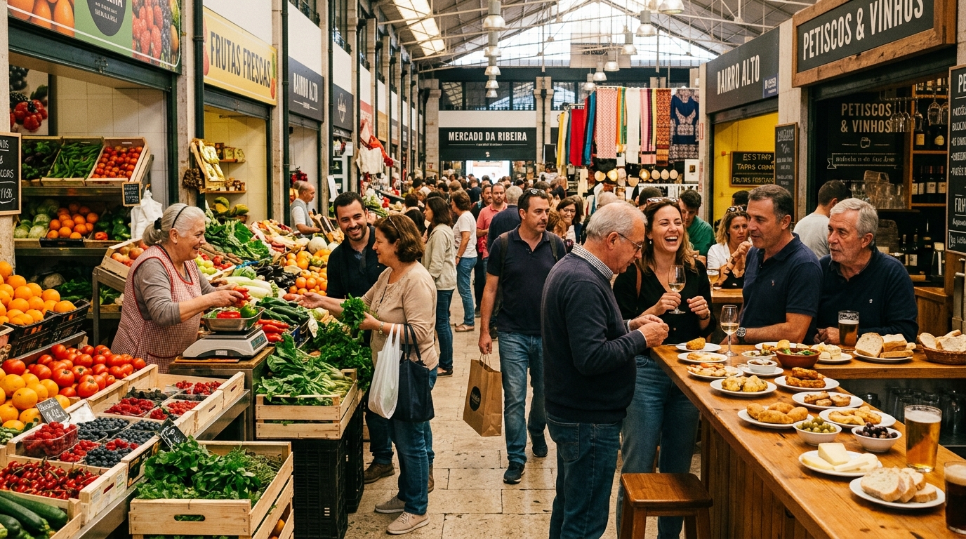 Marché da Ribeira à Lisbonne, étals colorés et ambiance locale