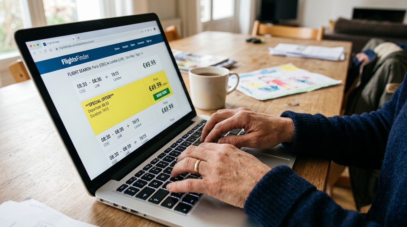 Parent qui réserve un billet d'avion à prix cassé