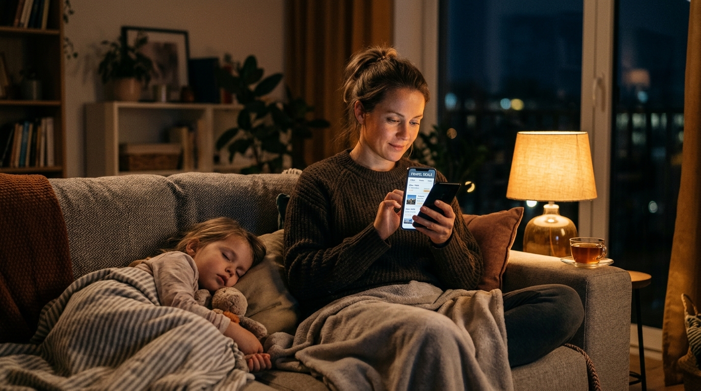 Parent qui surveille les erreurs tarifaires sur son téléphone le soir