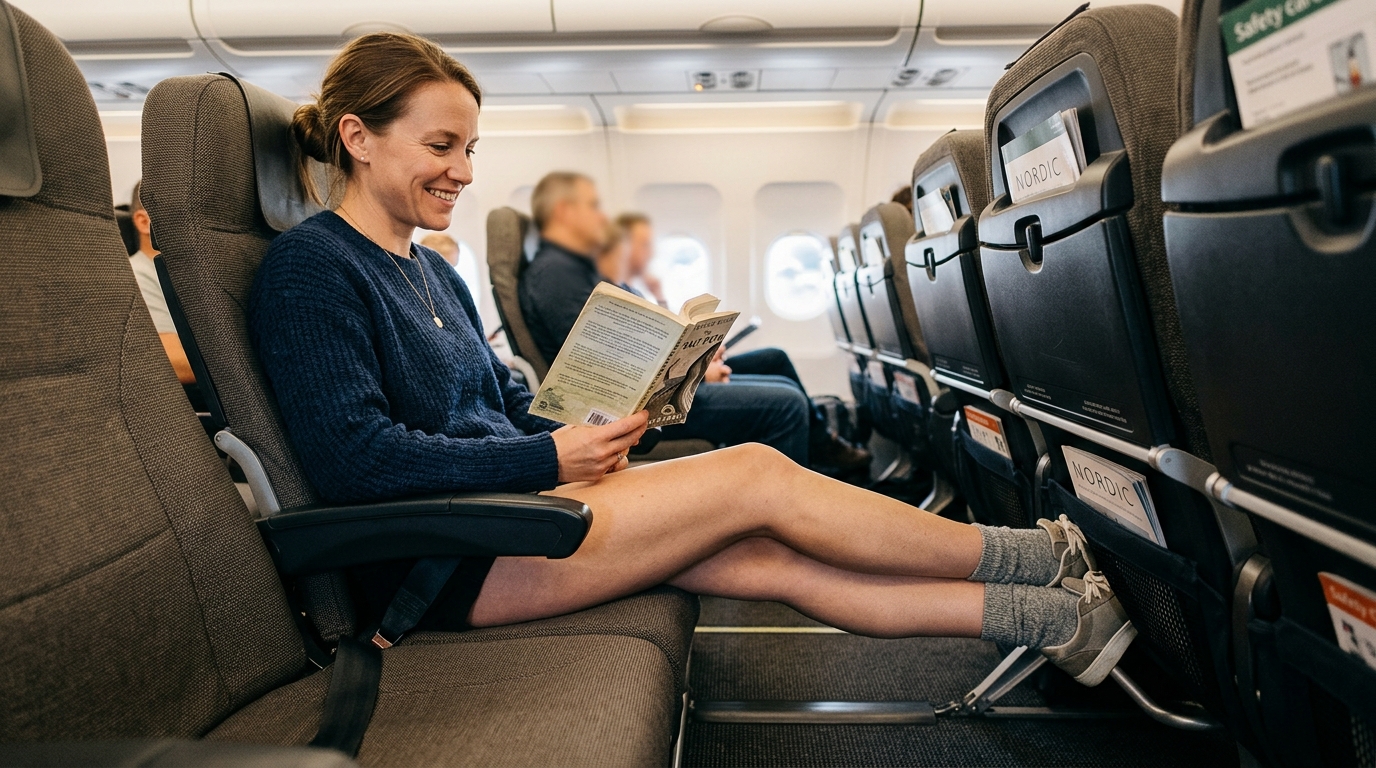 Passager confortablement installé en classe économique avec espace jambes généreux