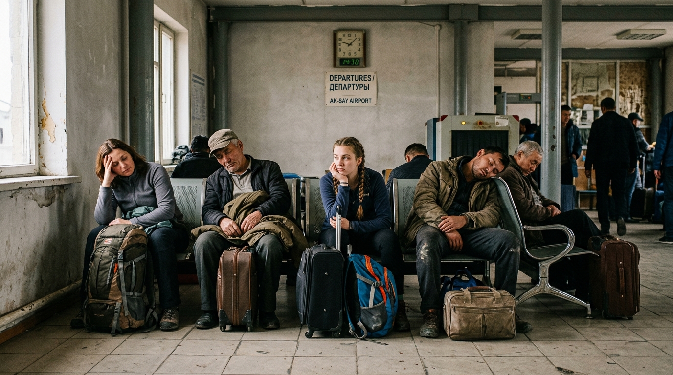 Passagers qui attendent dans un aéroport isolé après une panne d'avion