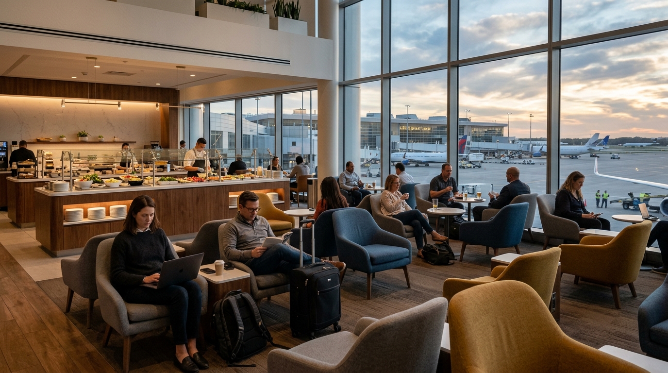 Salon Etihad Business à Abou Dhabi, lounge premium avec repas