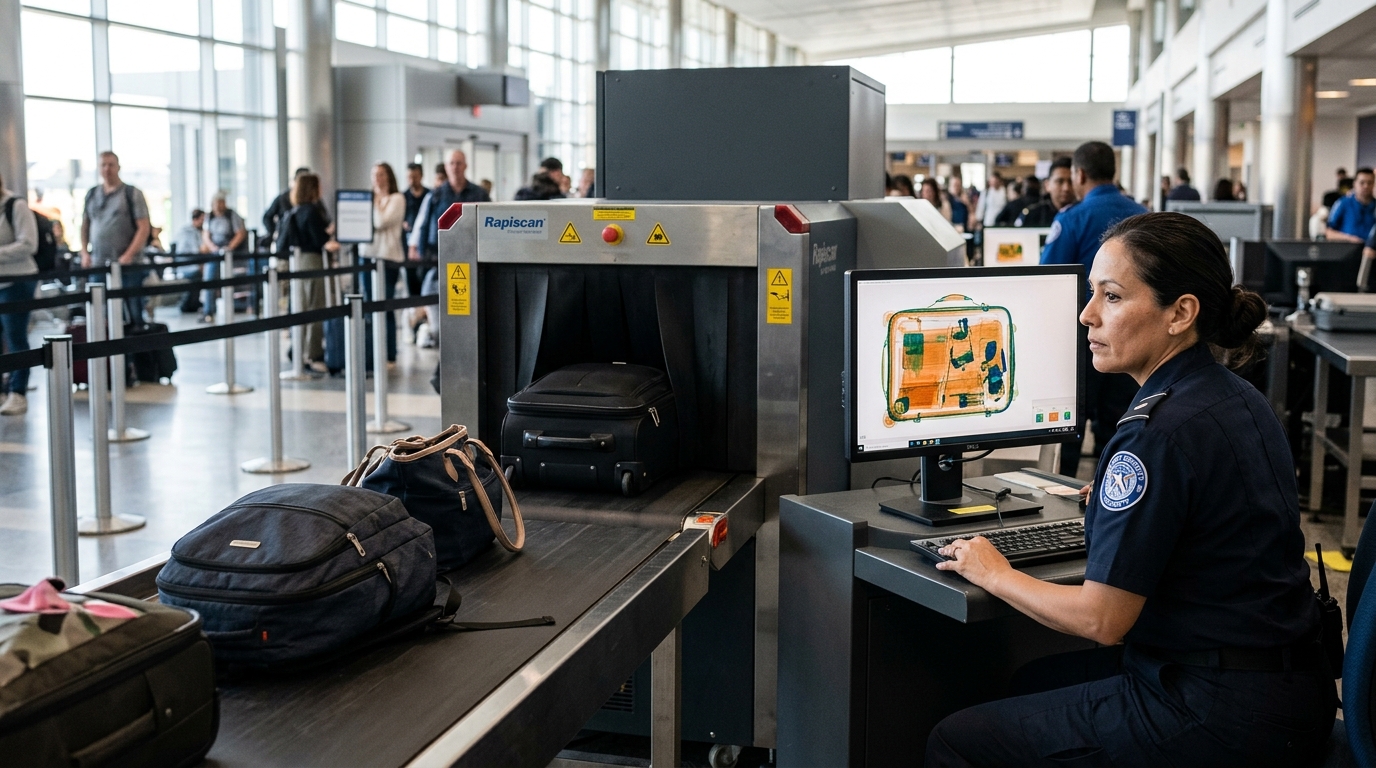 Contrôle de sécurité aéroport avec scanner de bagages