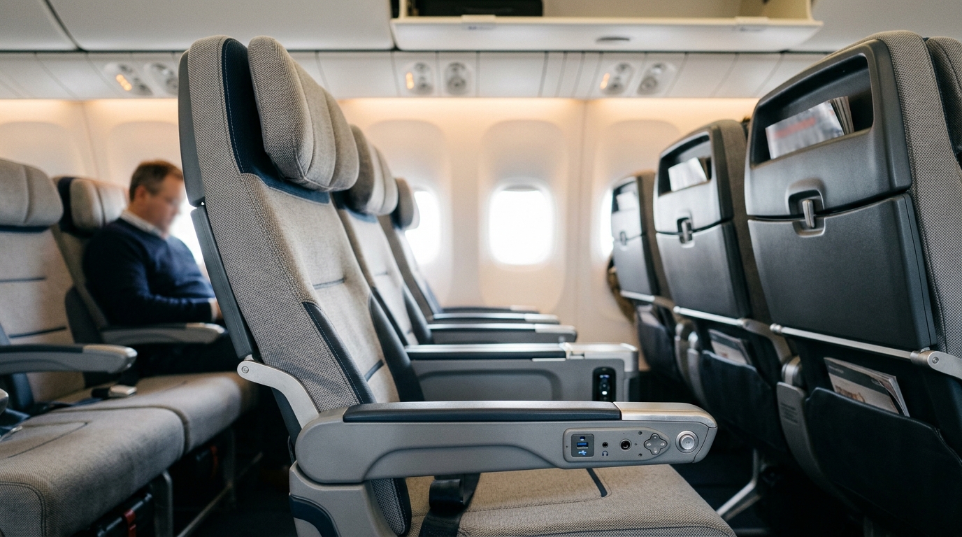 Cabine premium rénovée Alaska Airlines avec sièges ergonomiques et éclairage LED