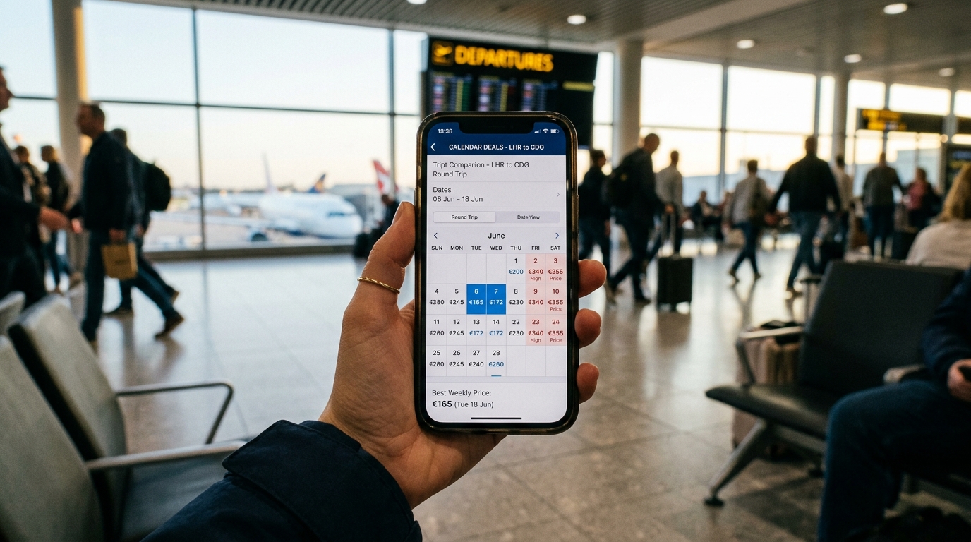 Tableau comparatif de prix de billets d'avion affiché sur un écran de smartphone