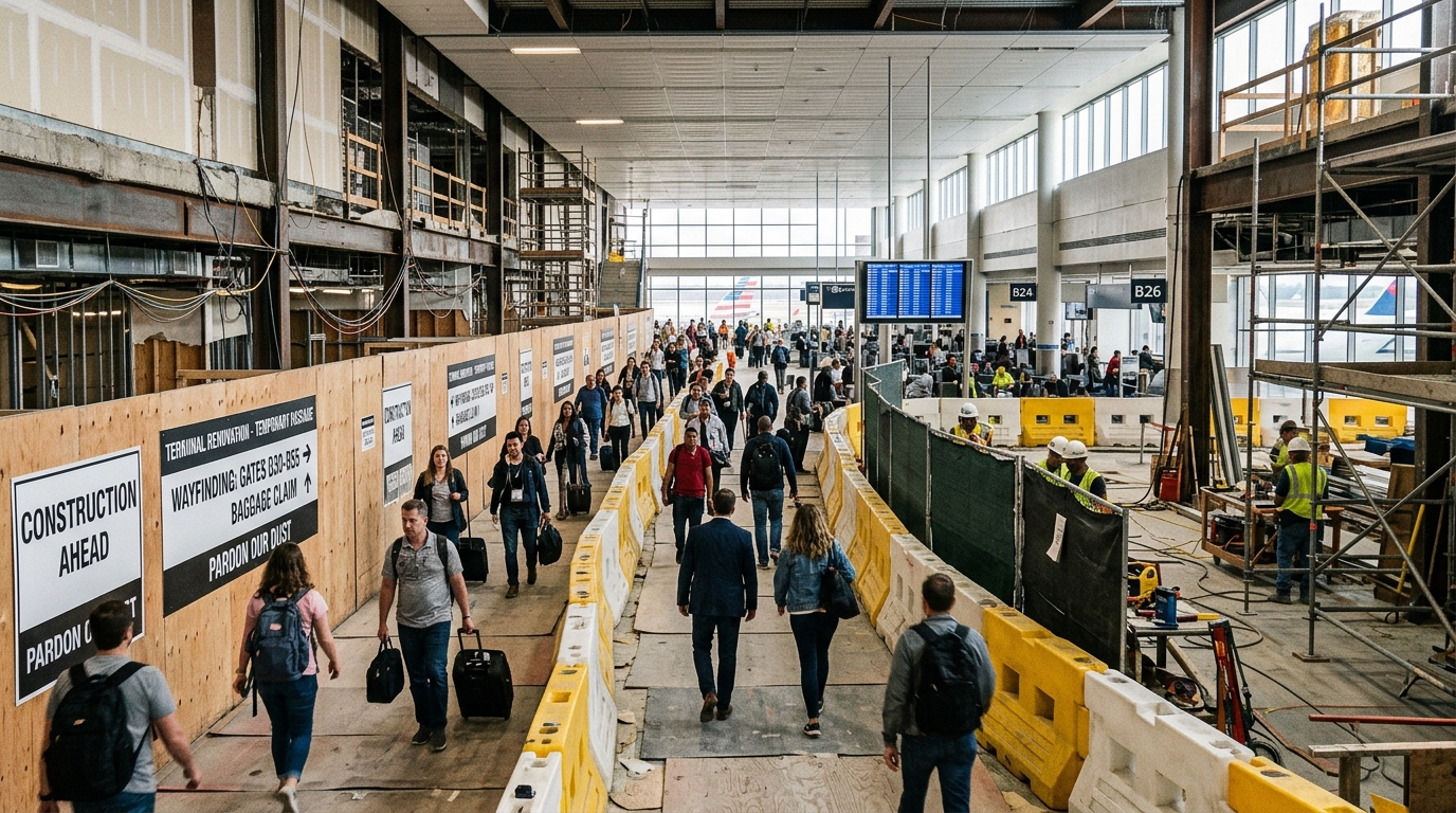 Terminal international en construction dans un grand aéroport américain