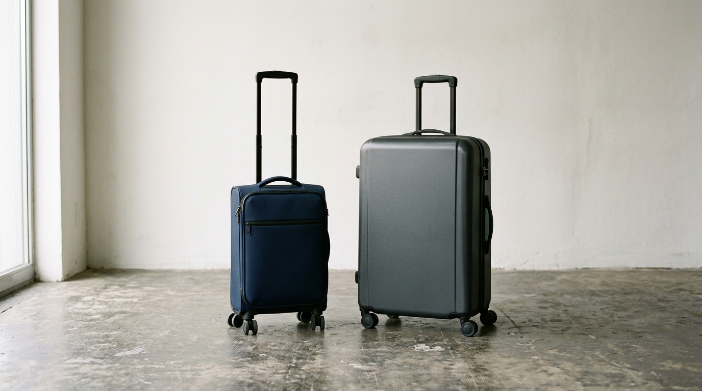Valise cabine posée à côté d'une grande valise en soute pour comparer les tailles