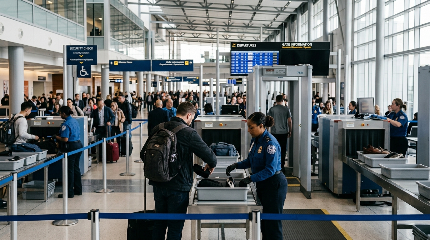 Zone de contrôle sécurité dans un aéroport international