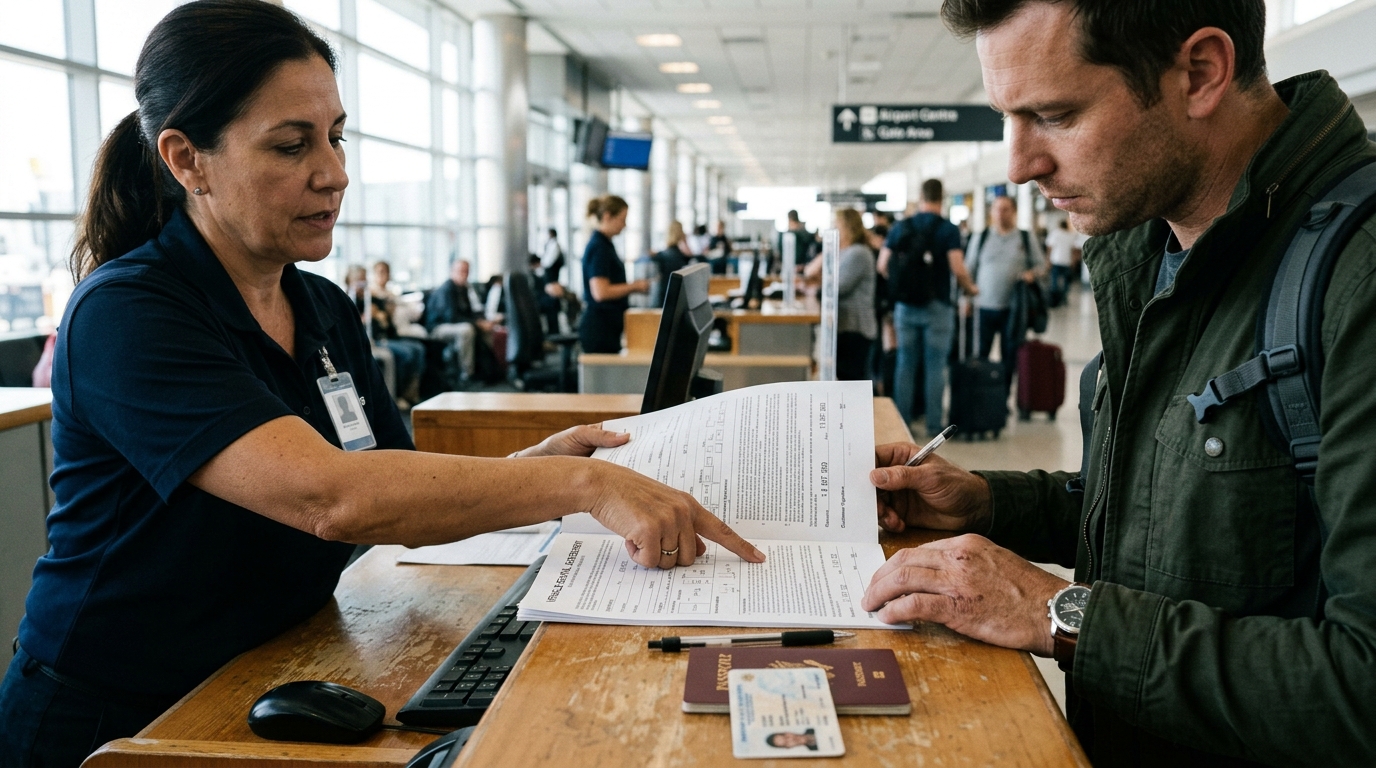 Comptoir d'agence de location de voiture à l'aéroport