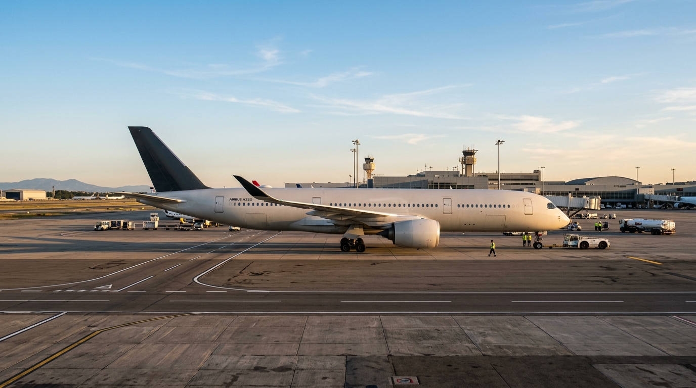 Avion Airbus A350 sur piste d'aéroport international