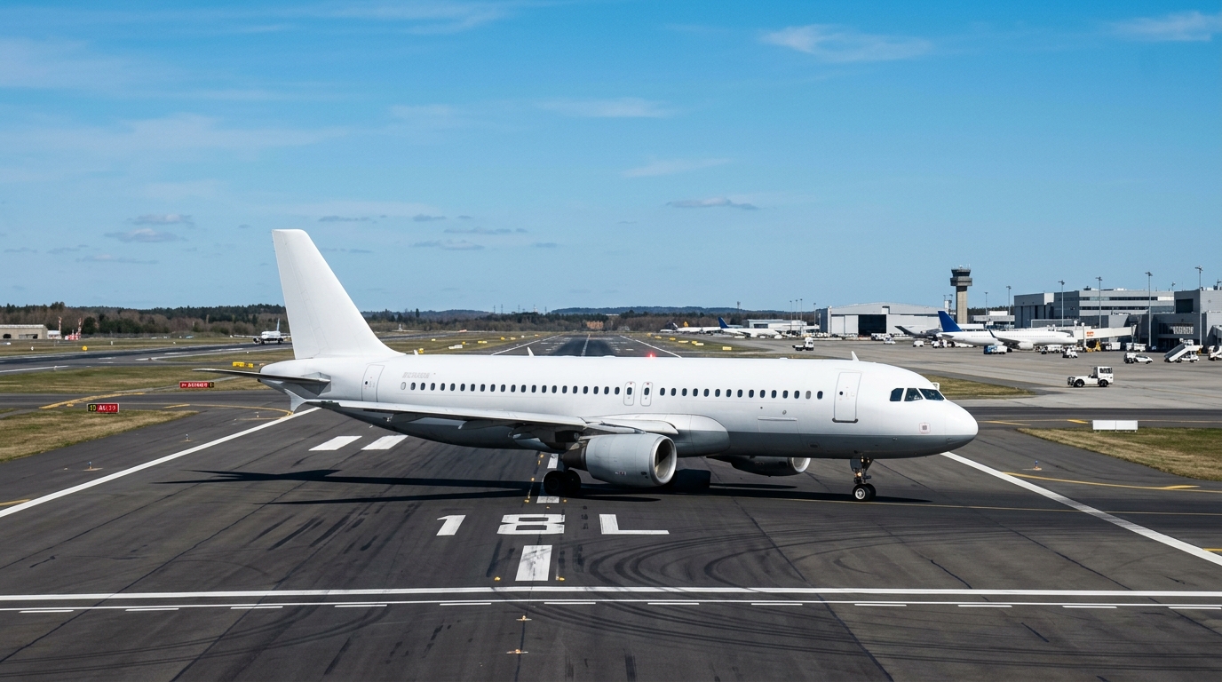 Avion Boeing sur piste d'aéroport en attente de décollage