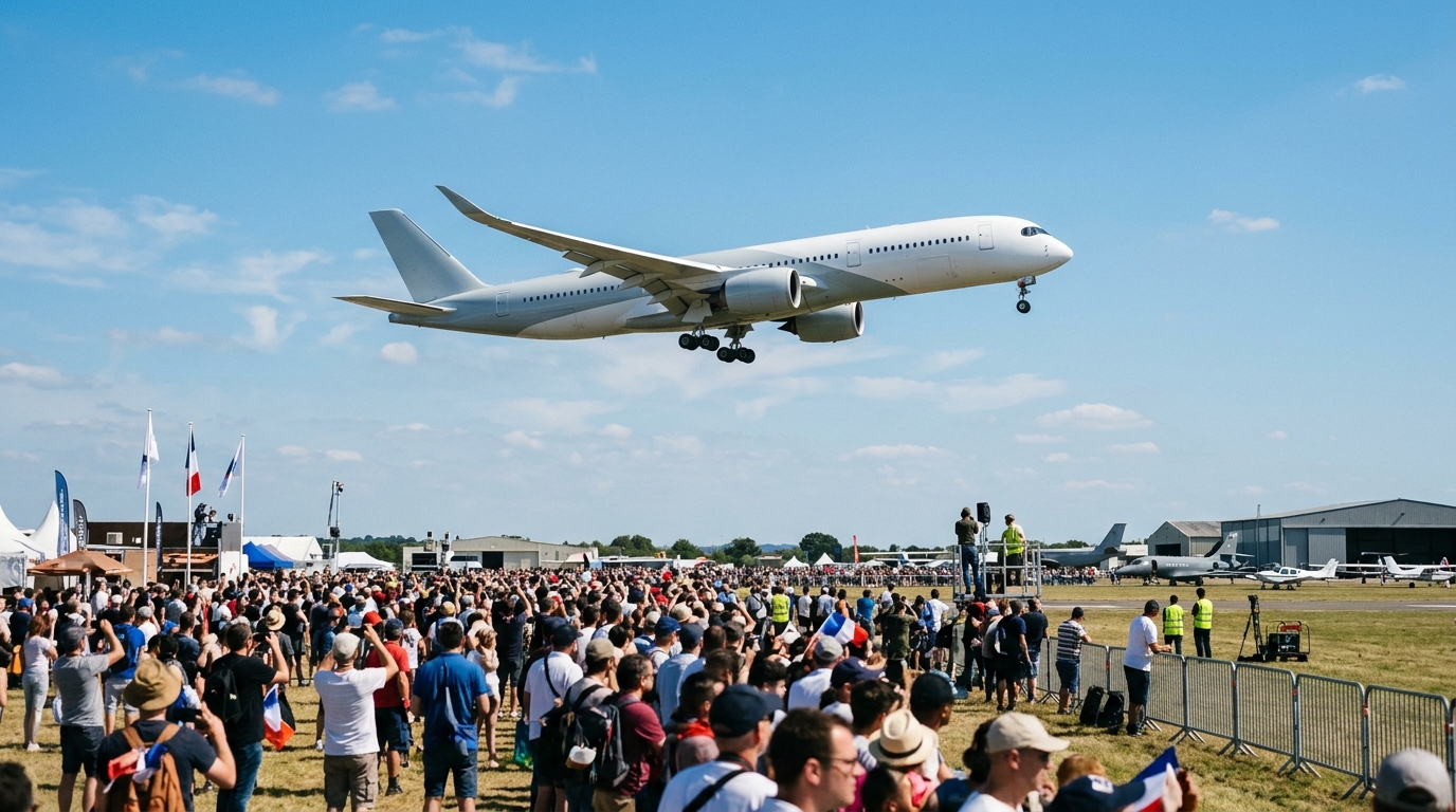 Avion de ligne moderne en démonstration en vol lors d'un airshow