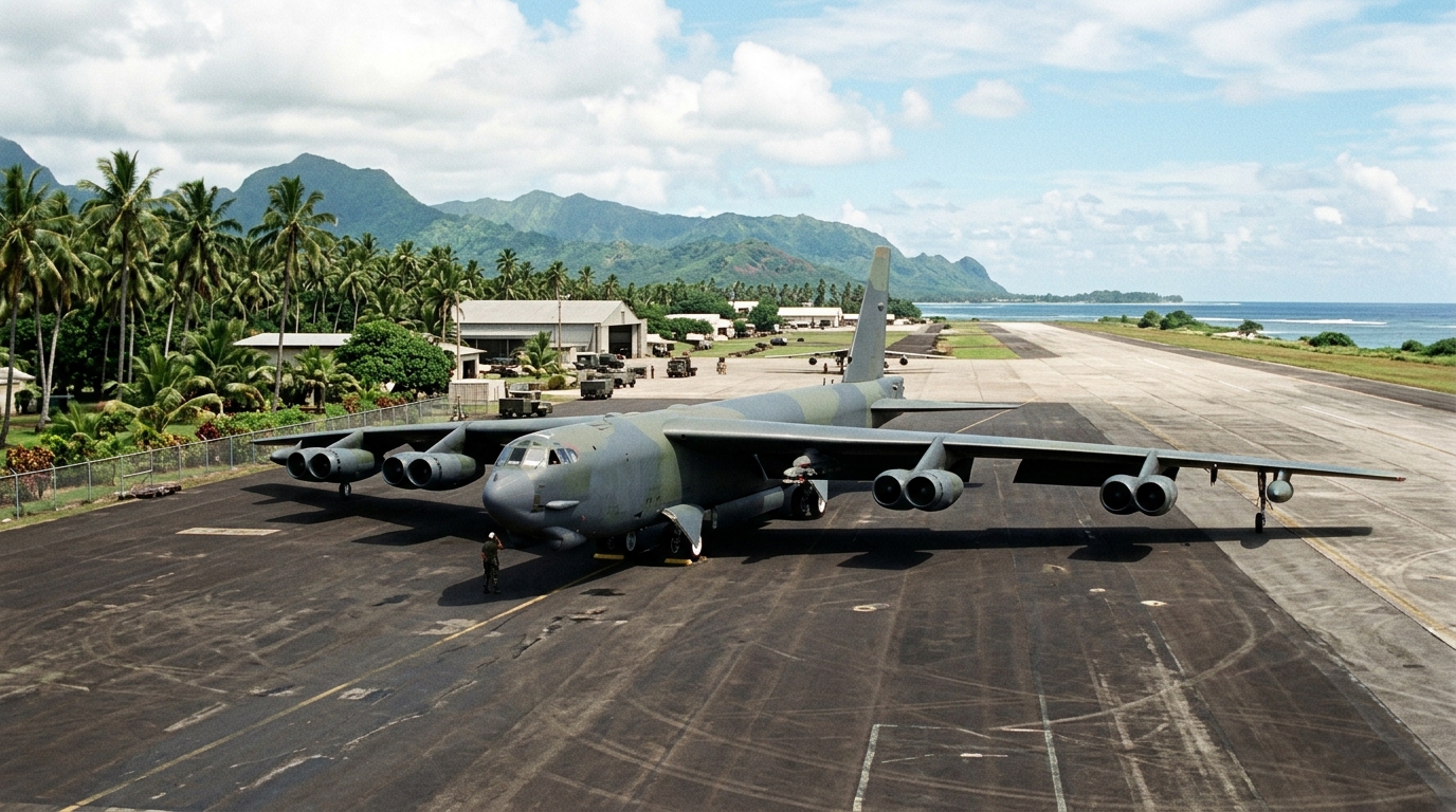 Bombardier stratégique B-52 Stratofortress sur une piste militaire à Guam