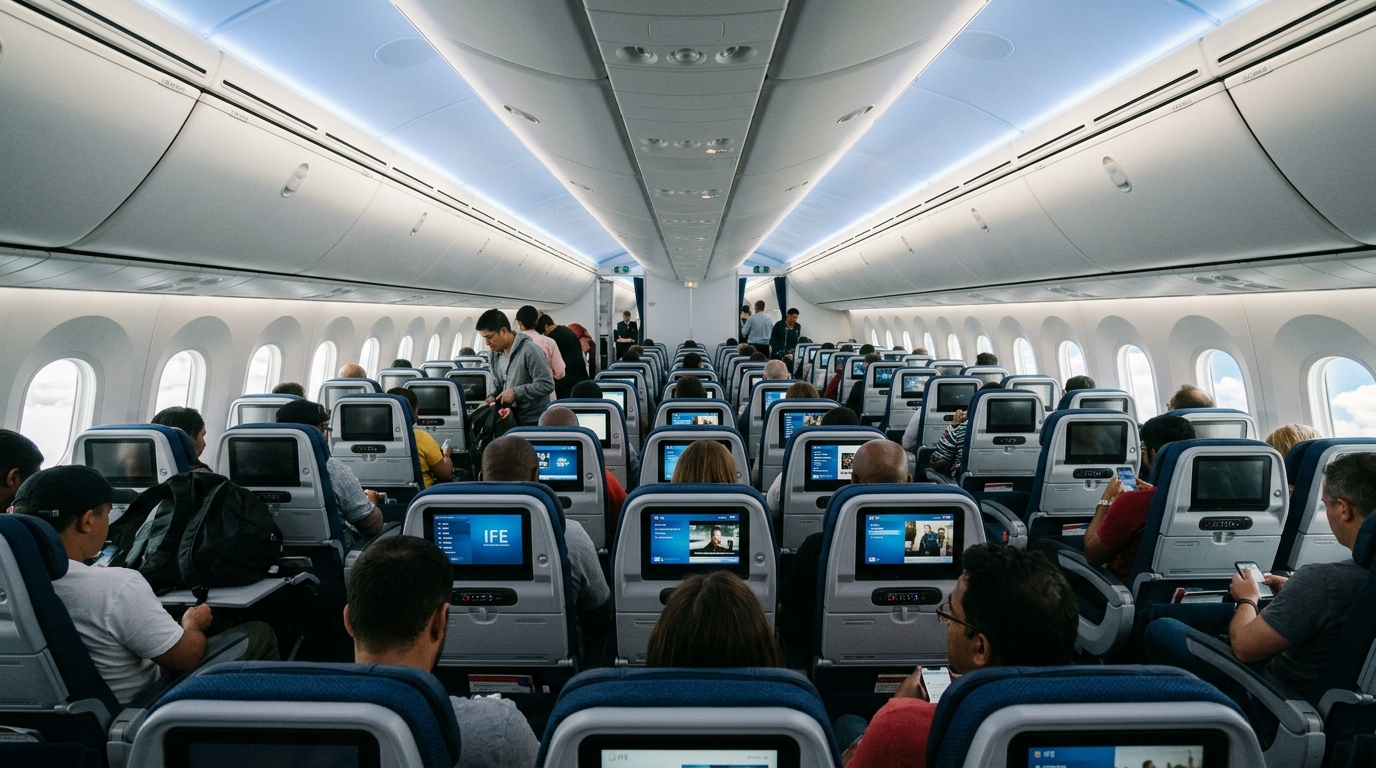 Cabine d'un Boeing 787 Dreamliner Etihad Airways en classe économique