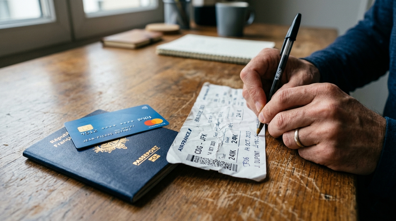 Carte de crédit Chase posée sur un passeport avec un billet d'avion United Airlines