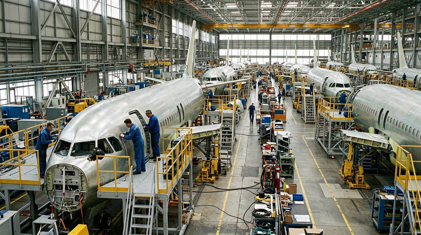 Chaîne d'assemblage Boeing 737 dans une nouvelle usine aéronautique