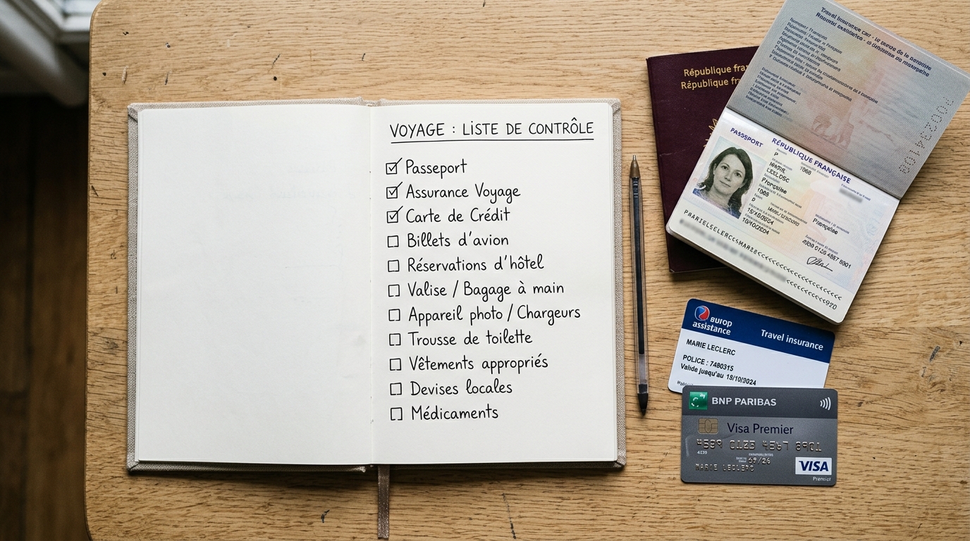 Checklist assurance voyage avec passeport et carte bancaire