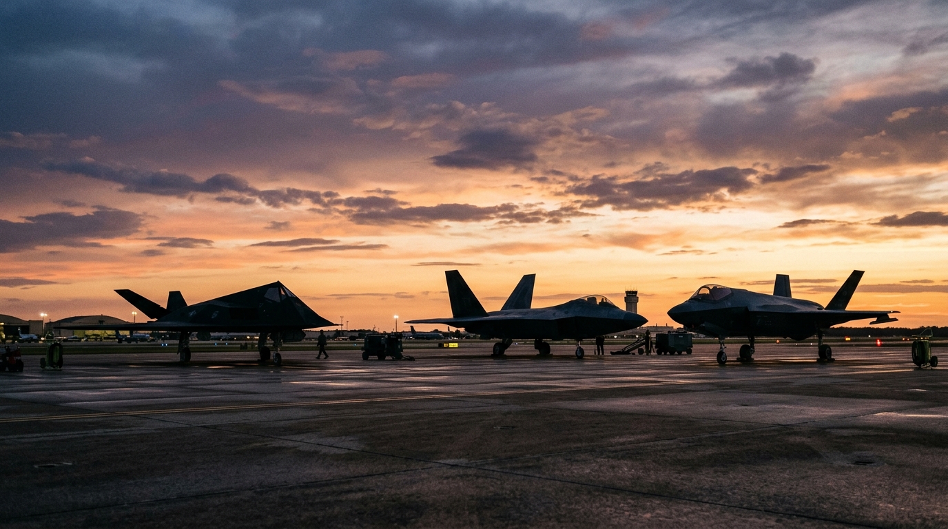 Comparaison silhouettes avions furtifs américains F-117, F-22 et F-35