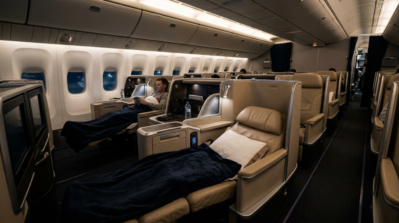 Intérieur cabine A380 classe affaires vol long-courrier USA