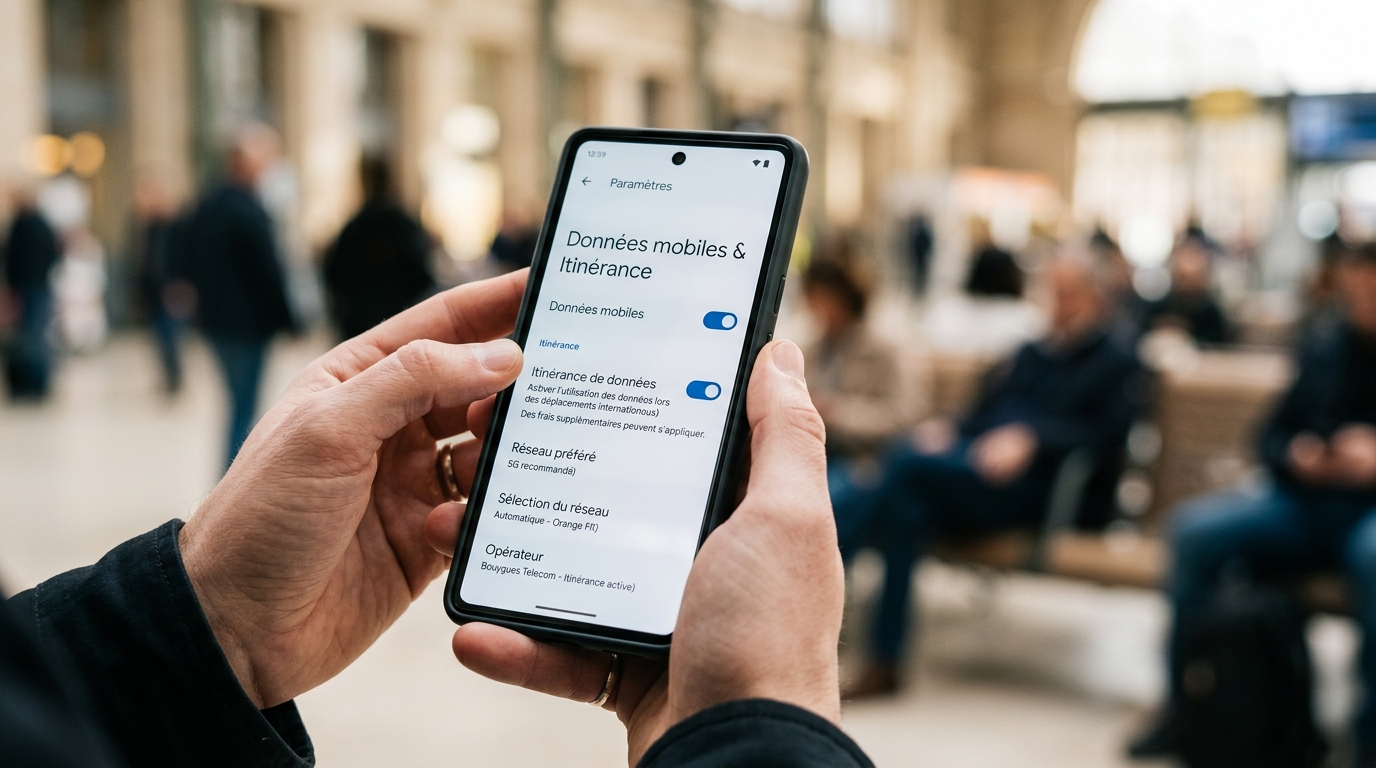 Smartphone avec paramètres d'itinérance données mobiles en voyage