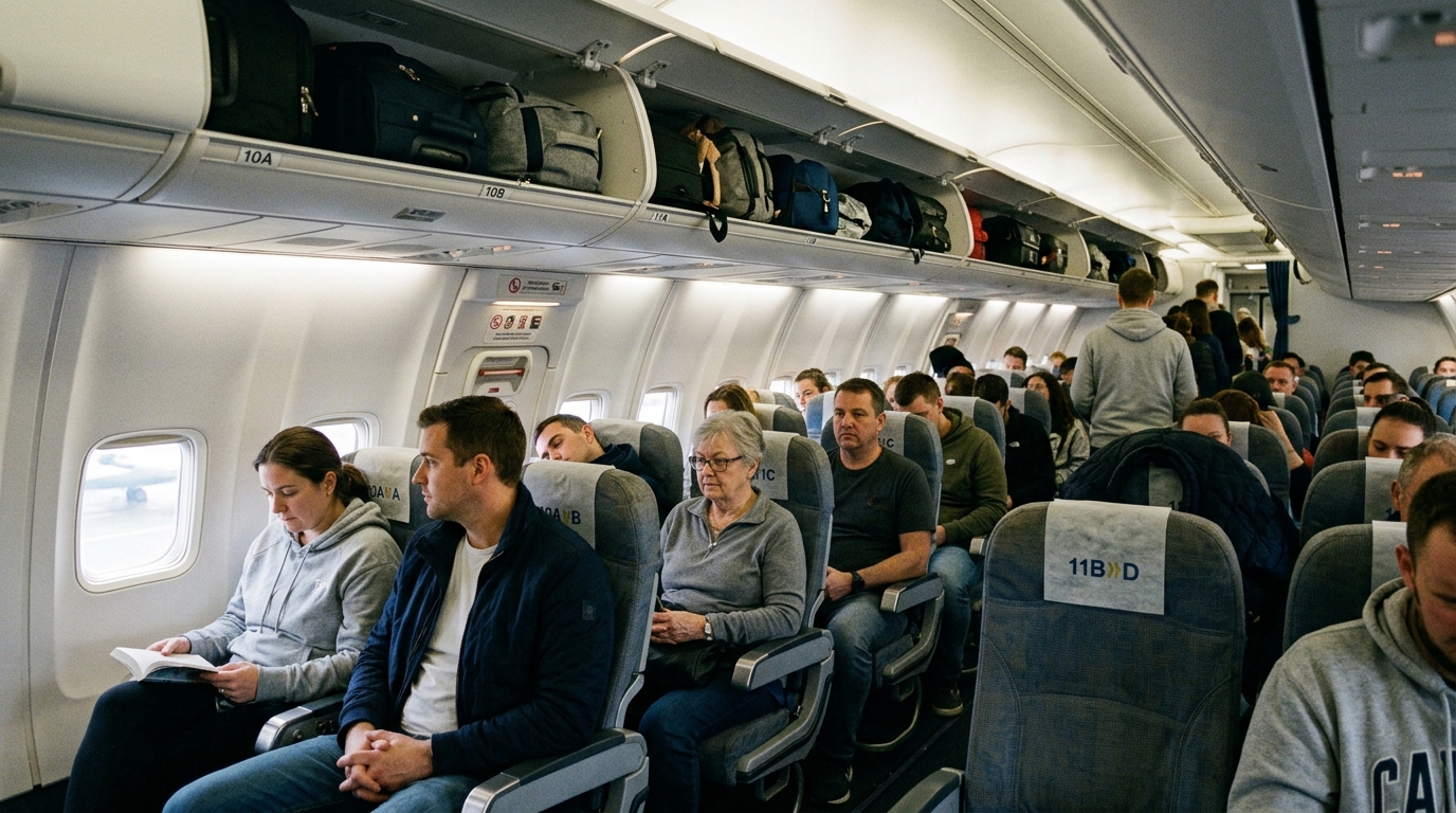 Passagers dans un avion Ryanair en attente d'embarquement