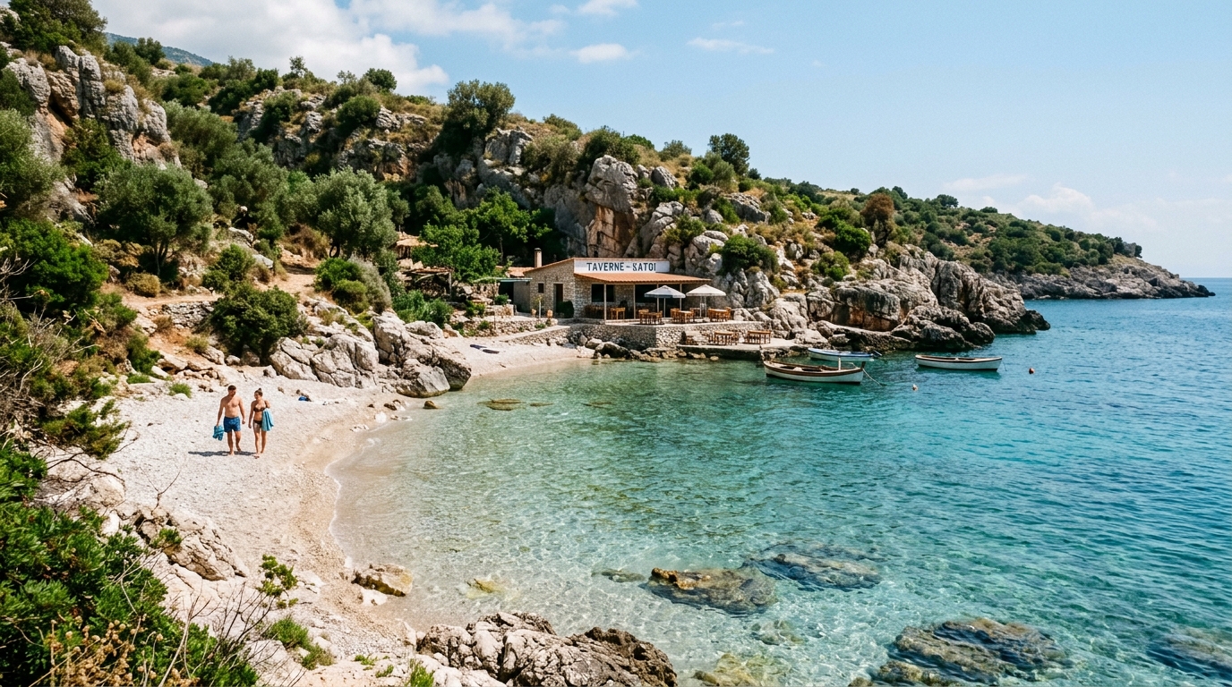 Plage sauvage et peu fréquentée de la Riviera albanaise avec eau turquoise